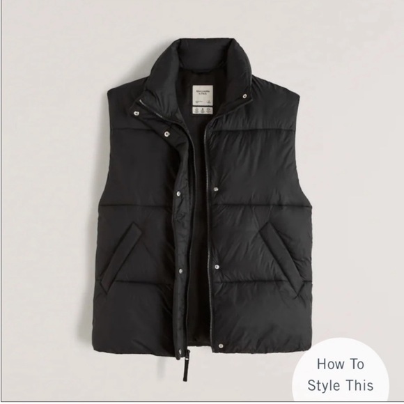 Abercrombie & Fitch Jackets & Blazers - Oversized Quilted Puffer Vest-BLACK